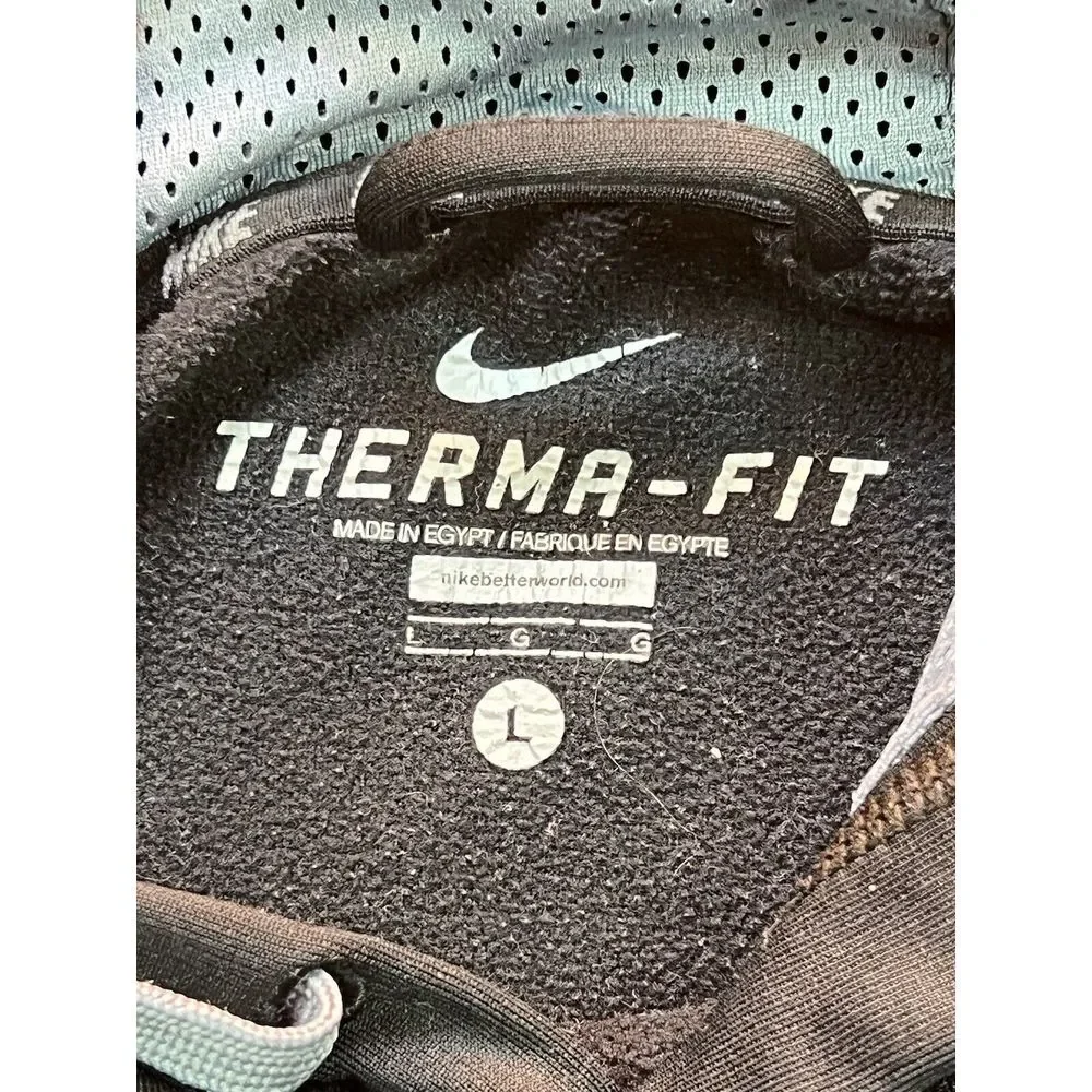 Nike Y2K Thermafit Mens Black Hoodie Sweatshirt size LG Big Logo Graphic‎ Print